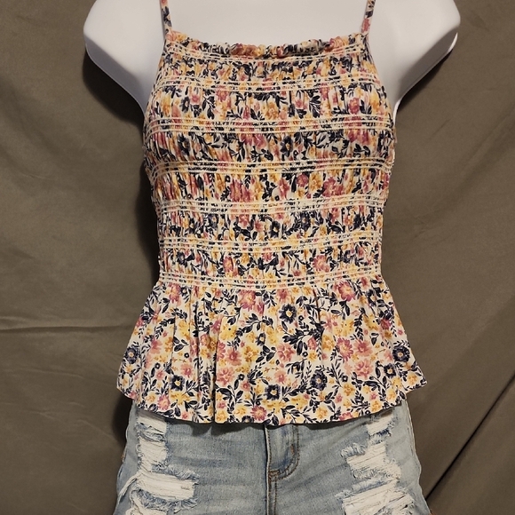 SO Pink and Blue Smocked Peplum Camisole - Picture 1 of 8